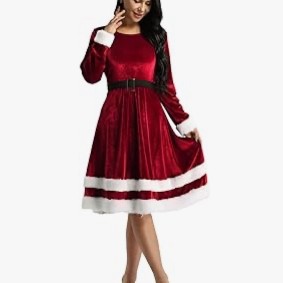 Amazon Dresses & Skirts - 🧑🏼‍🎄Womens Mrs Santa ClausSanta Velvet Long Sleeve Dress with Belt